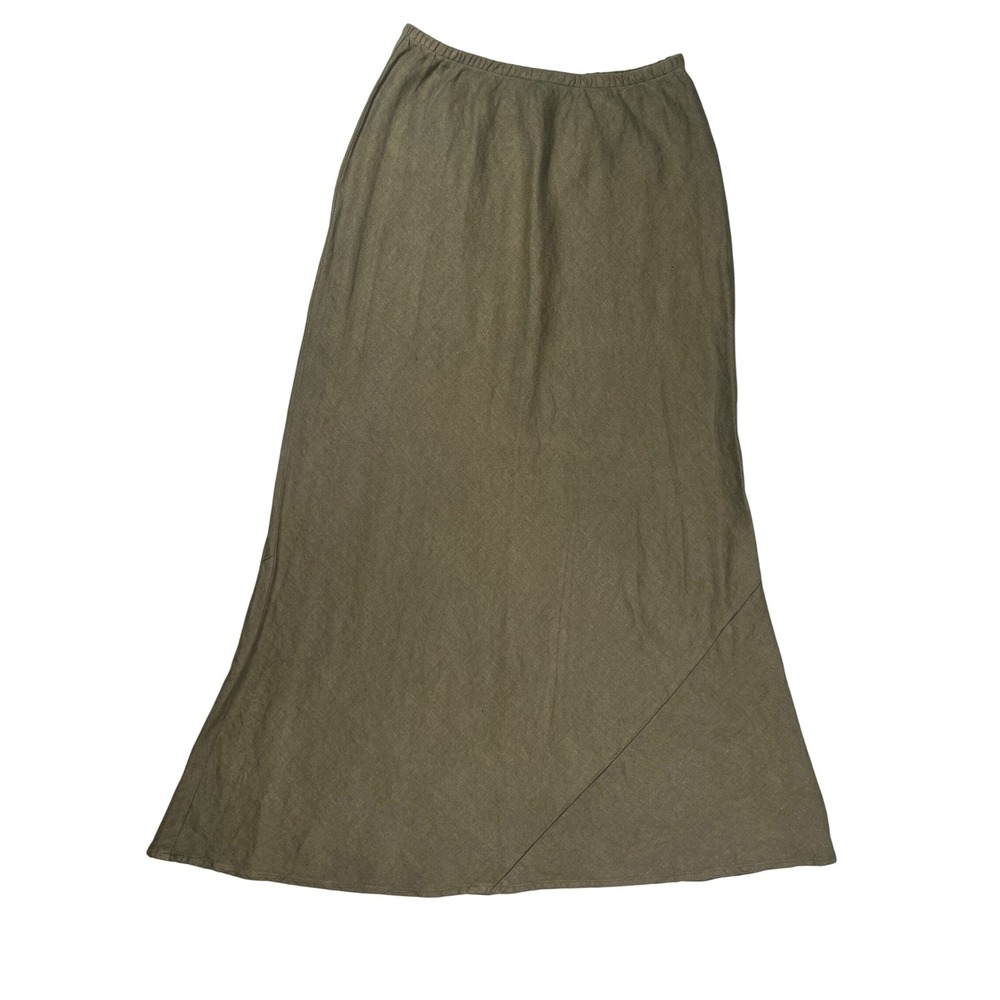 Cut Loose Maxi Skirt Women XS Olive Green Linen Elastic Waist Lagenlook USA Made